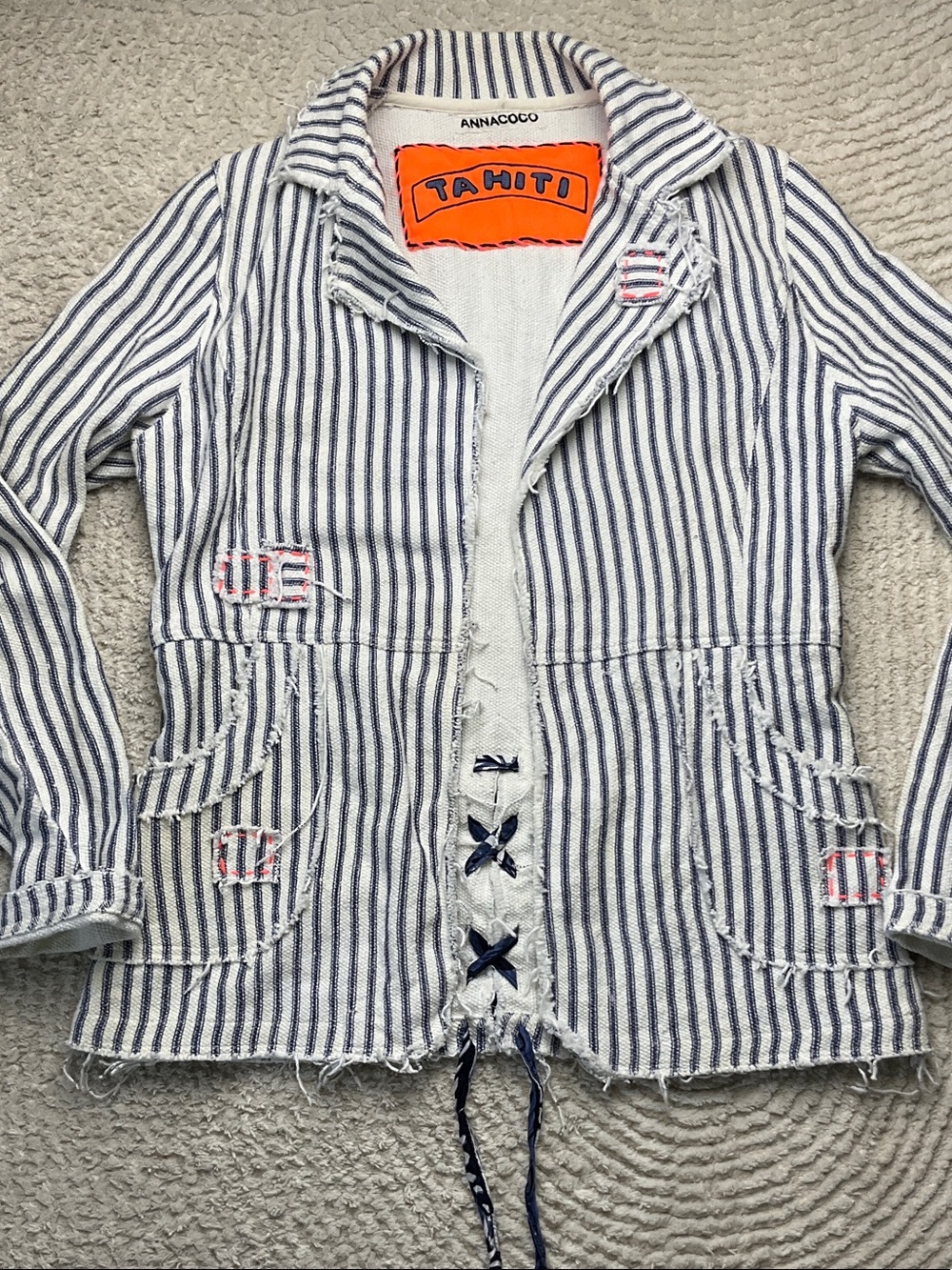 Women's Navy & White Striped Blazer Jacket Women’s S/M